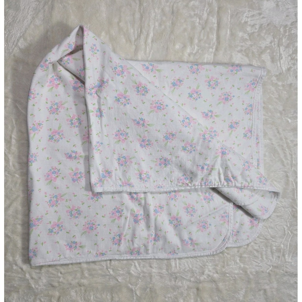 Vintage Baby Floral Crib Blanket Pink Blue Receiving Blanket 32x28